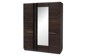 Porti 73  Dąb Czekoladowy Szafa 3-drzwiowa z lustrem 165x210x60 cm (szer. x wys. x gł.)Szynaka Meble